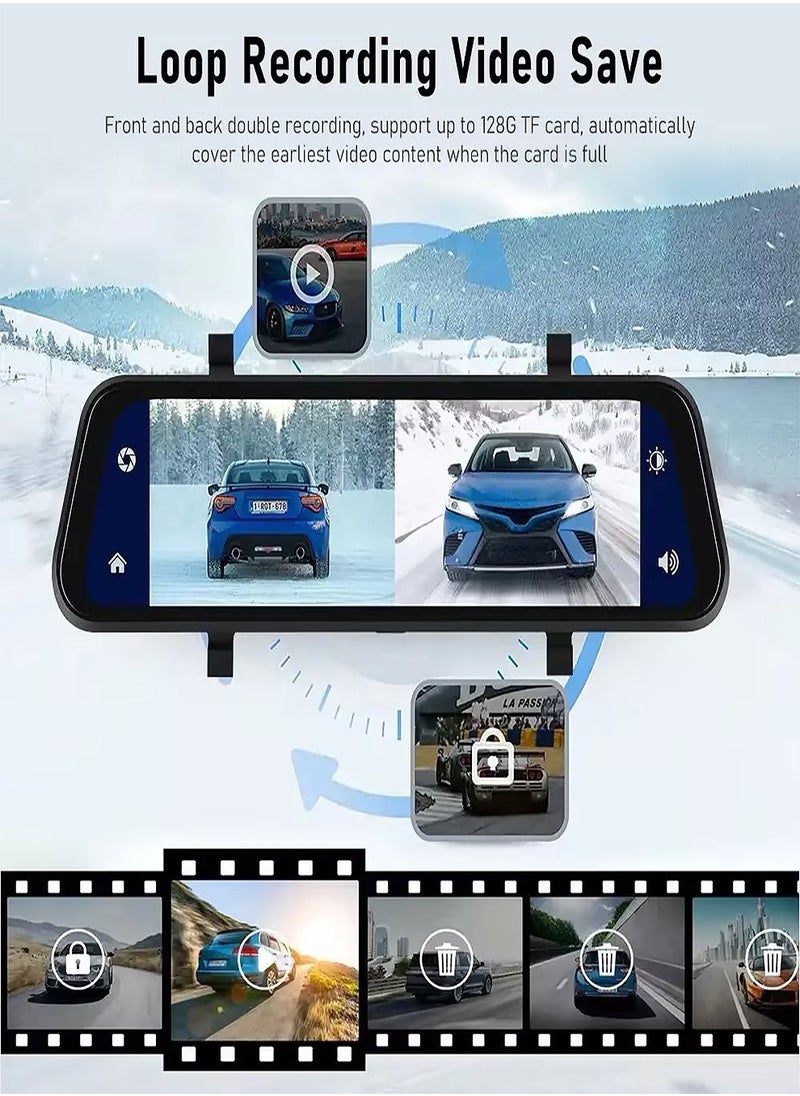 Bukela 4K Dash Cam, Front and Rear Car Camera, 9.66 inch Full Screen Carplay Streaming Media Rearview Mirror Driving Recorder, WIFI Front and Rear Dual Recording HD Night Vision  - Image 5