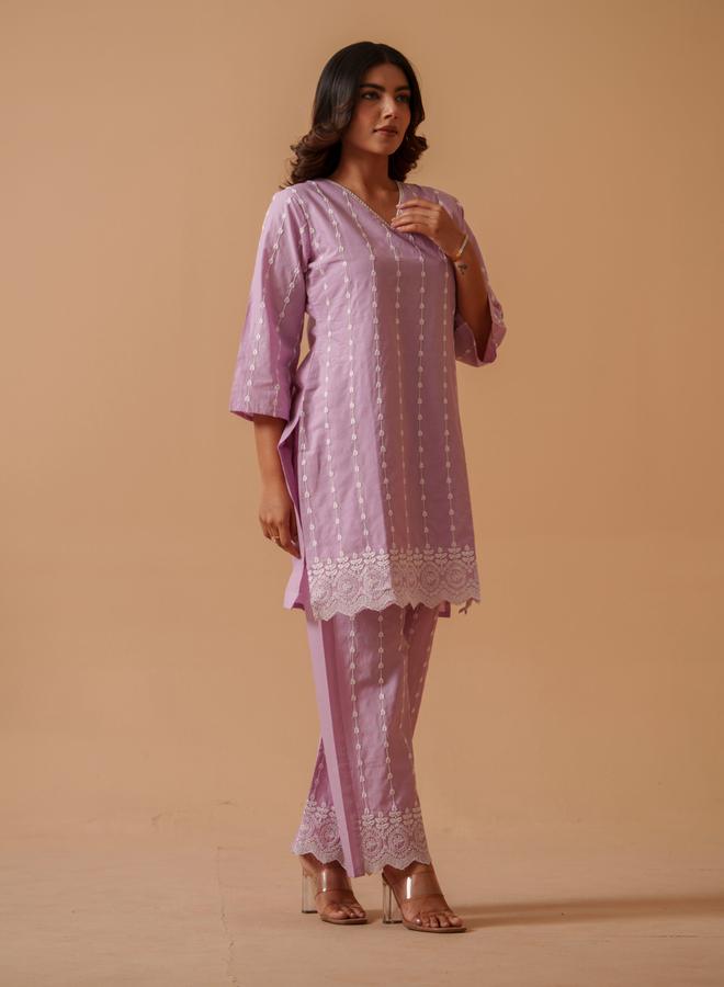 دي دبليو تونيك بالازو قطن خالص مطرز بنفسجي - Image 3