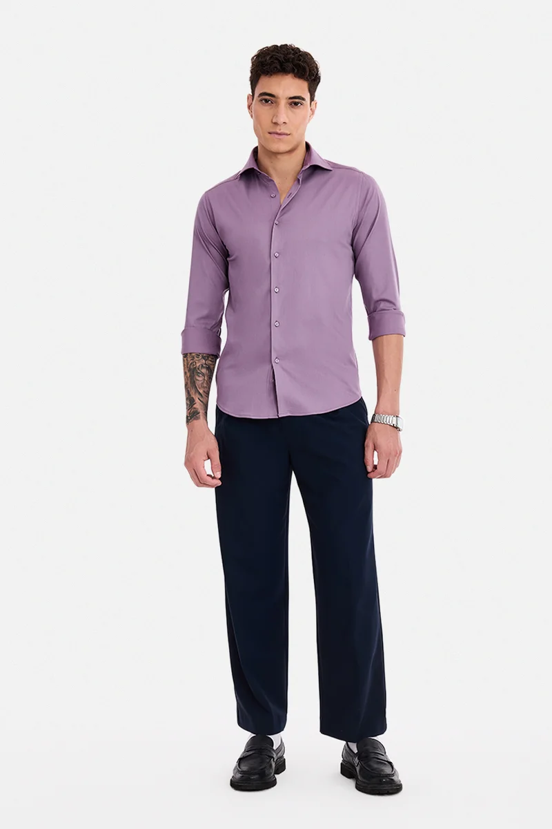 سنيتش Mauve Solid Long Sleeve Slim Fit Shirt