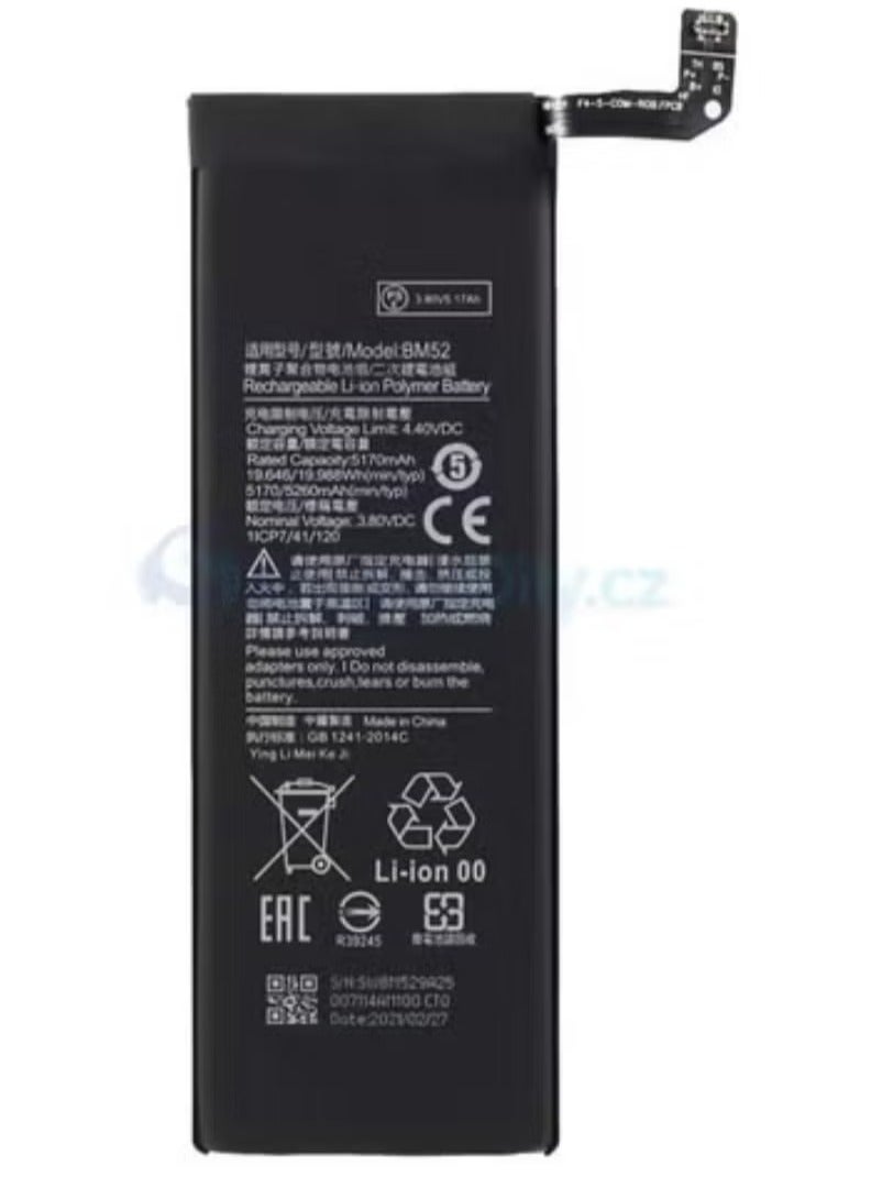 TIGER BM52 Replacement Battery for Xiaomi Mi Note 10 / Mi Note 10 Lite / Mi Note 10 Pro – High-Capacity 5260mAh Li-ion Battery, Long-Lasting Power, Safe Charging with Overheat & Overcharge Protection, Ideal for Restoring Battery Life - Image 1