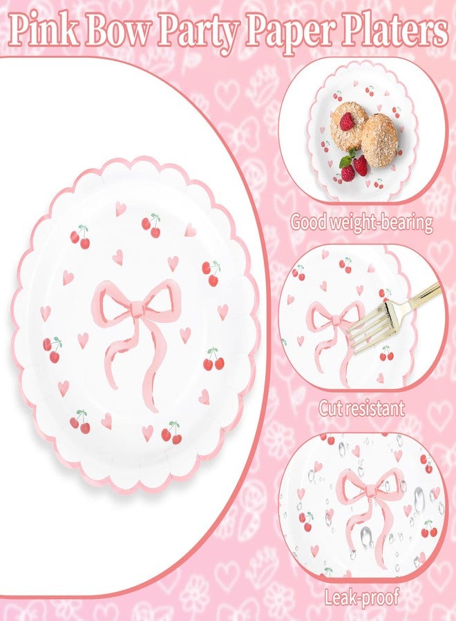 Whaline 40Pcs Pink Bow Paper Plates 9 Inch Scalloped Bowknot Cherry Plates Bow Heart Disposable Dessert Cake Plate For Bachelorette Bridal Engagement Wedding Birthday Baby Shower Party Supplies - Image 3
