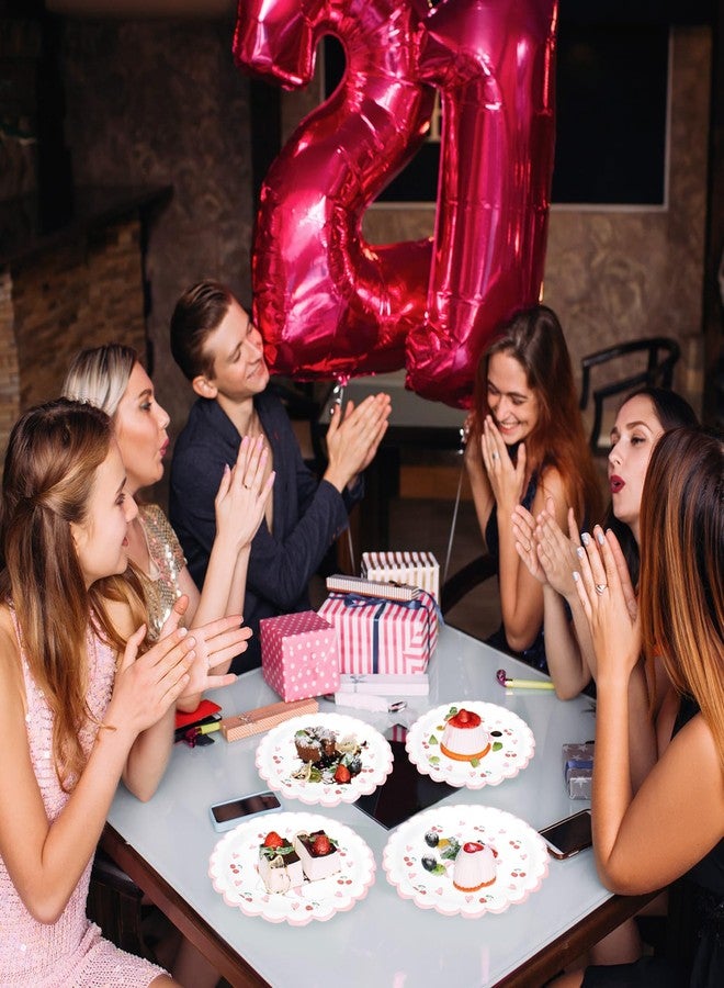 Whaline 40Pcs Pink Bow Paper Plates 9 Inch Scalloped Bowknot Cherry Plates Bow Heart Disposable Dessert Cake Plate For Bachelorette Bridal Engagement Wedding Birthday Baby Shower Party Supplies - Image 4