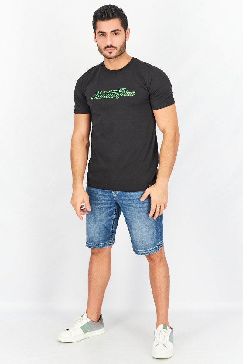 LAMBORGHINI Men Crew Neck Short Sleeves Embossed Graphic T-Shirt, Black  - Image 4