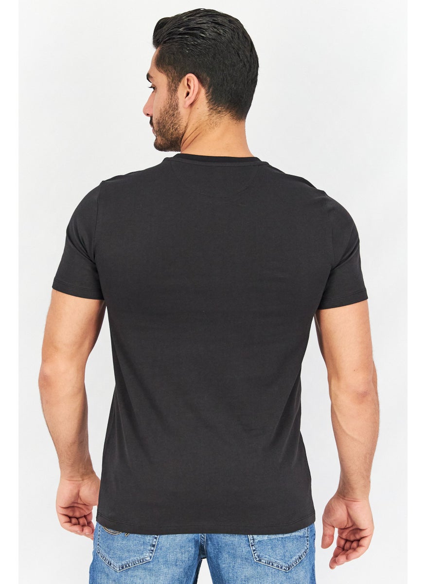LAMBORGHINI Men Crew Neck Short Sleeves Embossed Graphic T-Shirt, Black  - Image 2