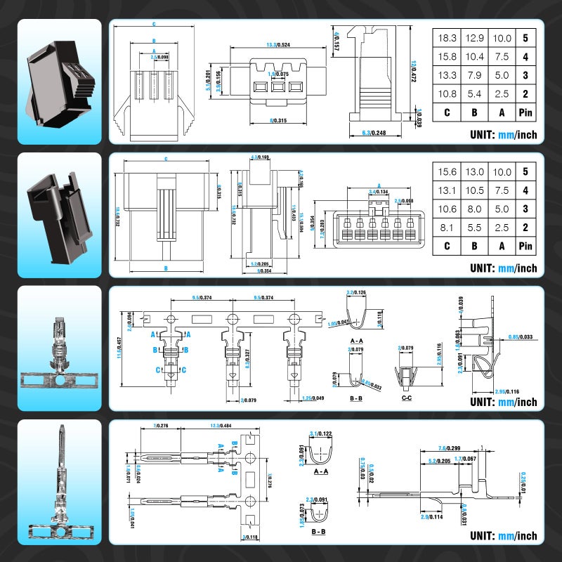 CQRobot JST SM 2.5 mm Pitch 3-Pin Electronic Connector IC Male Plugs, Female Sockets Housing and Male/Female T-Shaped Crimp Terminal Kit. 50 Sets/400 Pieces Wire-Wire Adapter Cable Assembly. - Image 3