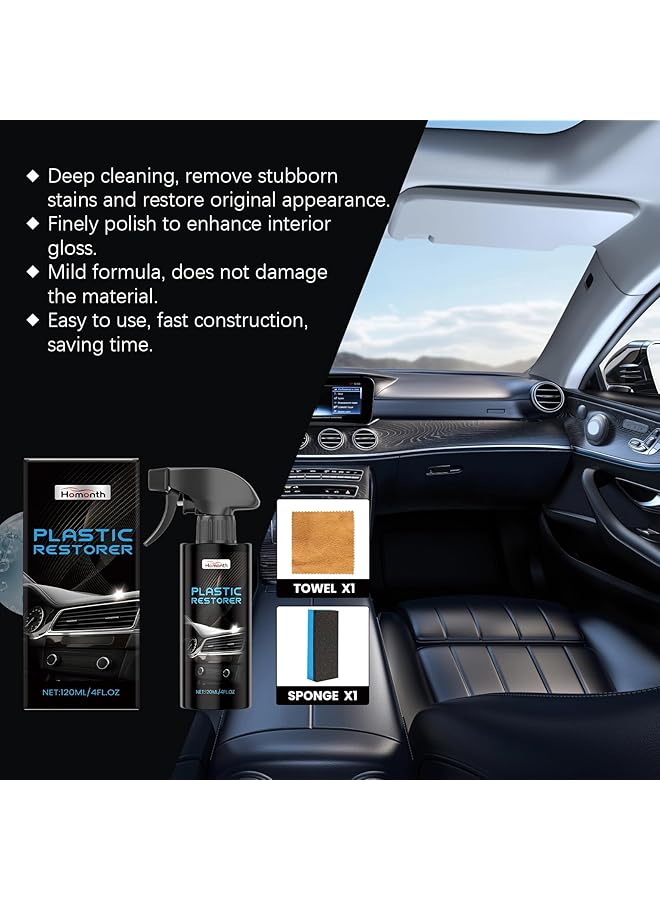 KASTWAVE Plastic Restorer For Cars, Ceramic Restorer For Black Plastic Trim, Dashboard, Bumpers & Rubber, Long-Lasting Plastic Repair For Trim, Buff For Shine, 120Ml - Image 2