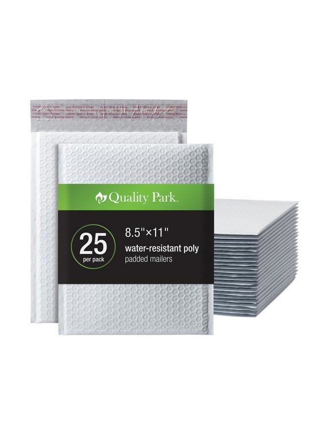 Quality Park Bubble Mailers, 8.25 x 11 Shipping Envelopes, Water Resistant White Poly Padded Envelopes, Redi-Strip Peel Off Closure, 25/Box (QUA85859) - Image 1