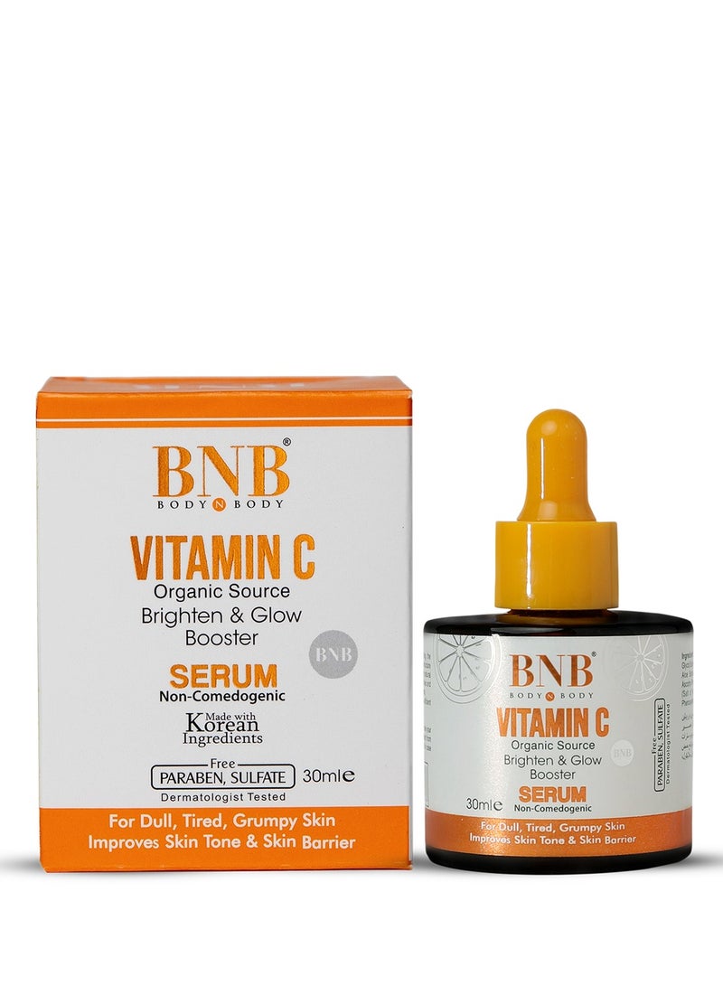 BNB Vitamin C Brighten & Glow Booster Serum 30ml | Radiance Enhancing Face Serum with Vitamin C, Hyaluronic Acid & Aloe Vera | Anti-Dark Spot Serum For Daily Use Evens Skin Tone, Boosts Glow & Plumps Skin