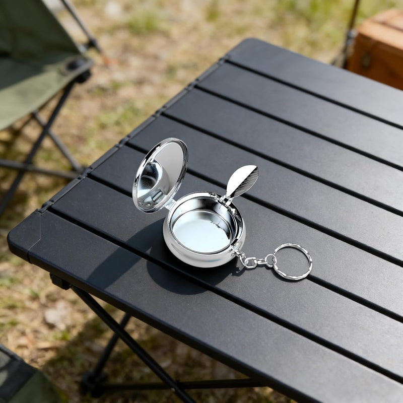 10 Pcs Mini Iron Ashtray Blanks, Metal Portable Ashtrays with Keychain, Round Silver, 2 x 0.69 in, Windproof Travel Tobacco Snuffer, DIY Company Logo - Image 3