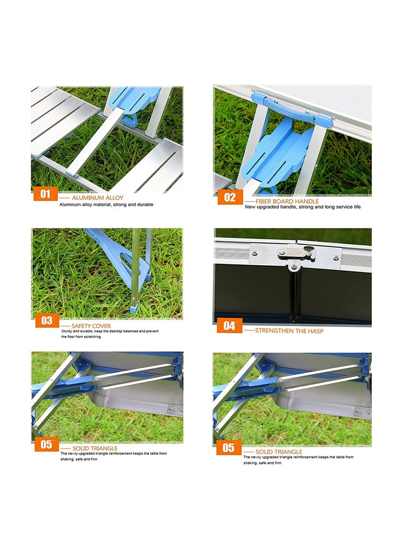 DubaiGallery Folding Camping Picnic Table with 4 Seats with Garden Umbrella Hole Portable Table Aluminum Alloy Frame with Soft Handle Suitable for Barbecue Travel Outing - Image 2