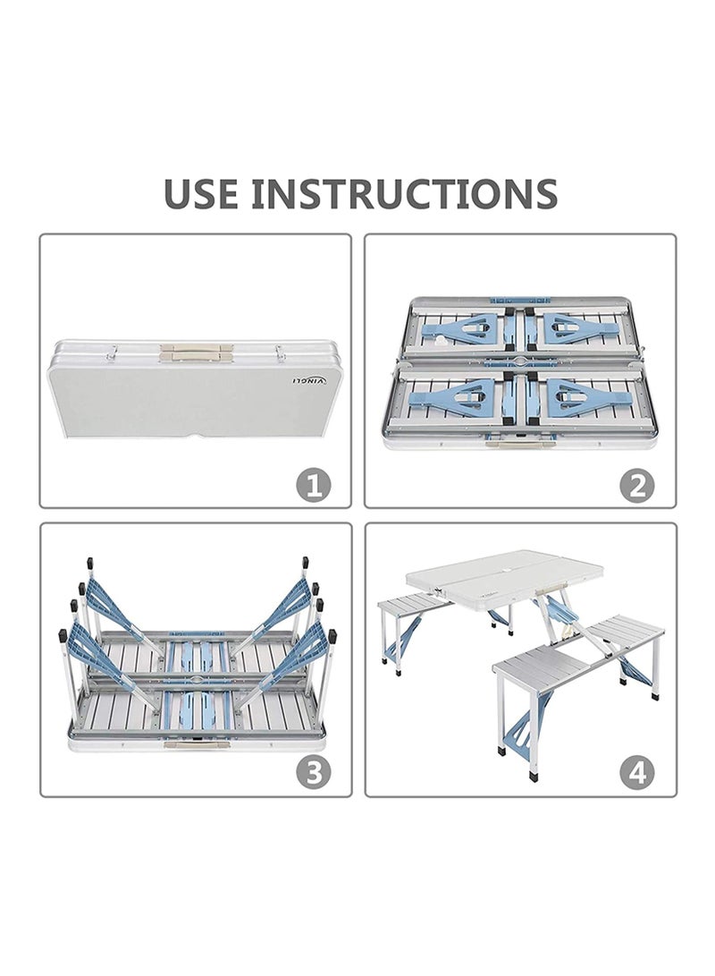 DubaiGallery Folding Camping Picnic Table with 4 Seats with Garden Umbrella Hole Portable Table Aluminum Alloy Frame with Soft Handle Suitable for Barbecue Travel Outing - Image 3