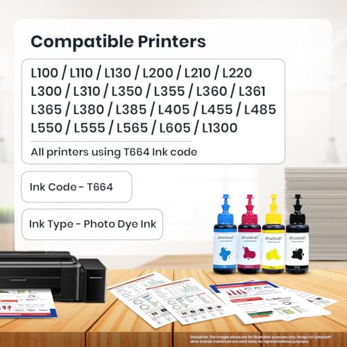 Splashjet T664 Compatible Refill Black Ink for Epson L130, L360, L380, L361, L565, L210, L220, L310, L350, L405, L455, L485, L550, L555, L605, L1300 Printer - (70g x 1 Color) Black Bottle- 501752 - Image 2
