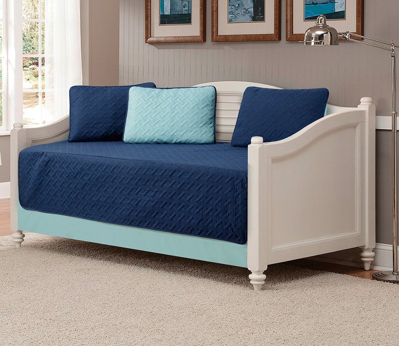 MK Home مجموعة Mk 5 قطع غطاء سرير حديث سرير نهاري مزخرف جديد أزرق بحري أزرق فاتح