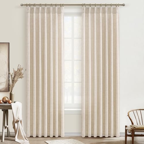 PleatedDrapes Pinch Pleat Semi Sheer Curtains 84 Inches Long for Bedroom,Elegant Natural Beige Faux Linen Light Filtering Heat Textured Curtains 2 Panels Set with Track Hooks/Rings for Living Room Windows W40"xL84" - Image 1
