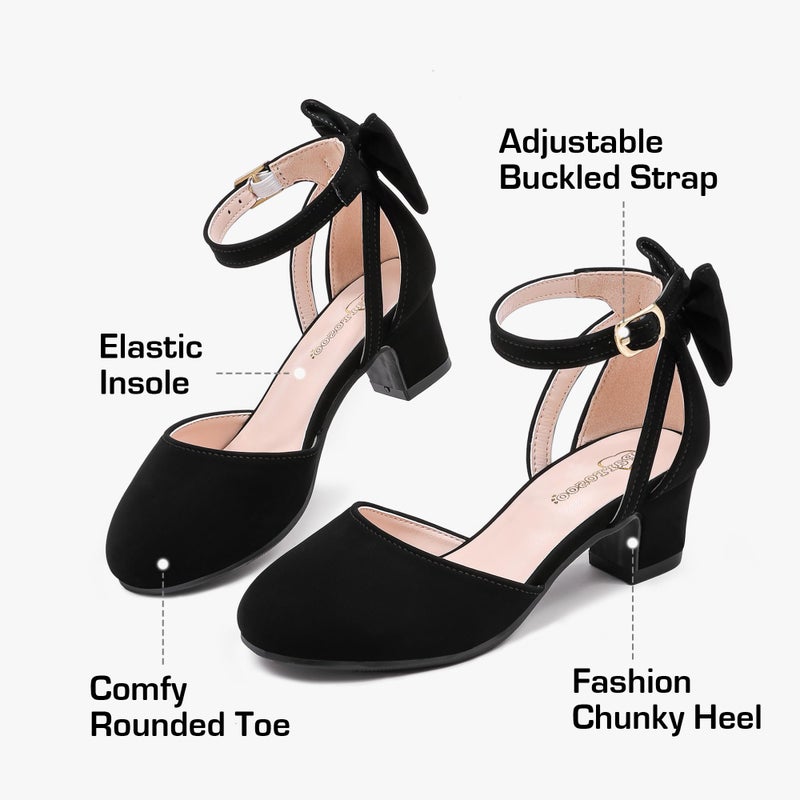 Parrosoo Girls High Heels for Kids Dress Shoes Flower Big Kid Pump Shoes with Cute Bow Sandals Little Girl Size 1 Princess Closed Toe Wide Mary Jane Wedding Church School Party Formal (8801 Black 1) - Image 5