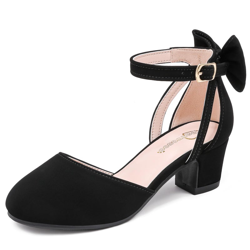 Parrosoo Girls High Heels for Kids Dress Shoes Flower Big Kid Pump Shoes with Cute Bow Sandals Little Girl Size 1 Princess Closed Toe Wide Mary Jane Wedding Church School Party Formal (8801 Black 1) - Image 1