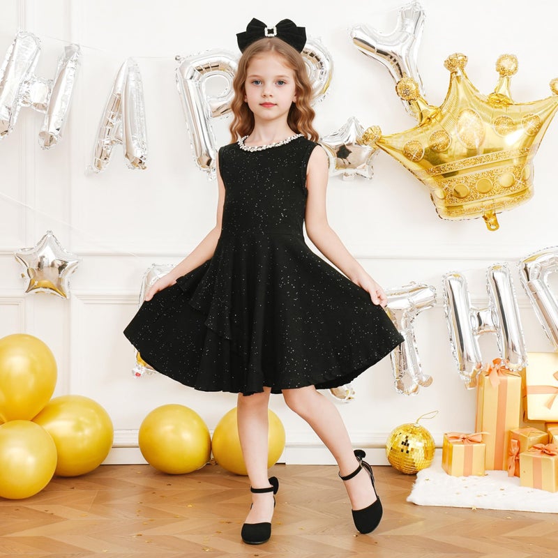 Parrosoo Girls High Heels for Kids Dress Shoes Flower Big Kid Pump Shoes with Cute Bow Sandals Little Girl Size 1 Princess Closed Toe Wide Mary Jane Wedding Church School Party Formal (8801 Black 1) - Image 2