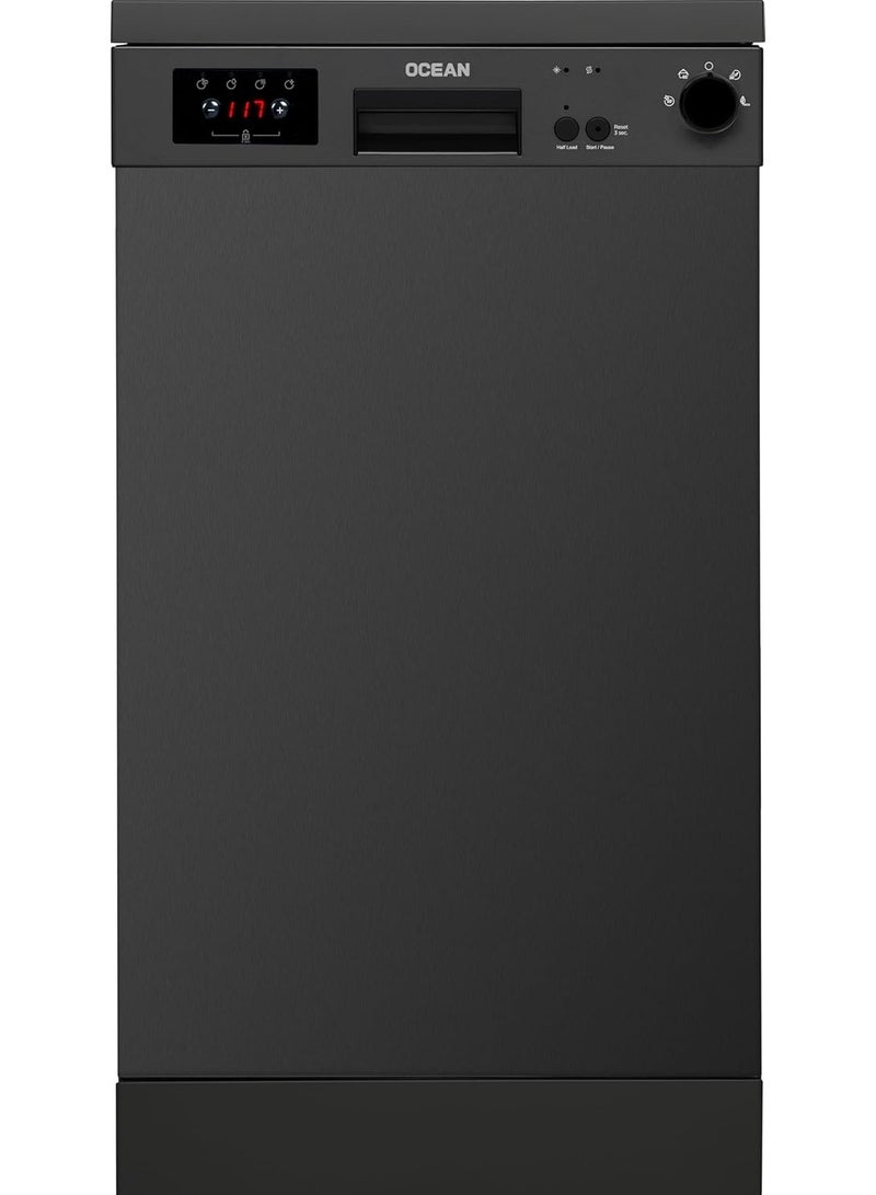 أوشن اوشين غسالة أطباق 45 سم، سعة 10 شخص، 4 برامج، مزودة بشاشة رقمية، اينوكس رمادي، ODT 454 DVXBN - Image 1