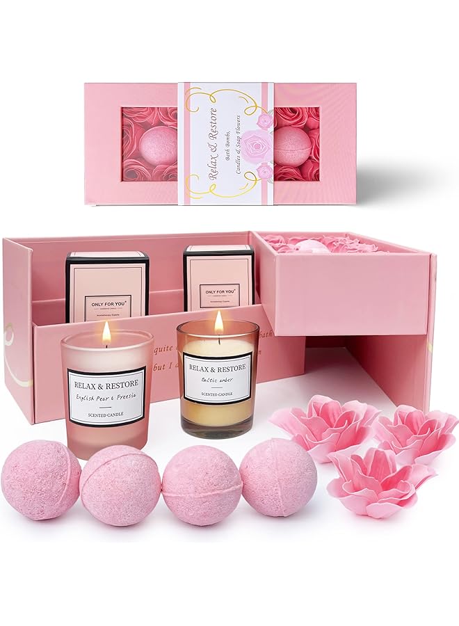 The Bros Scented Candles Bath Bombs Set, Gifts for Women, Birthday Gift for Her, 20pcs Set With Rose Scented Soap Flowers - Image 1