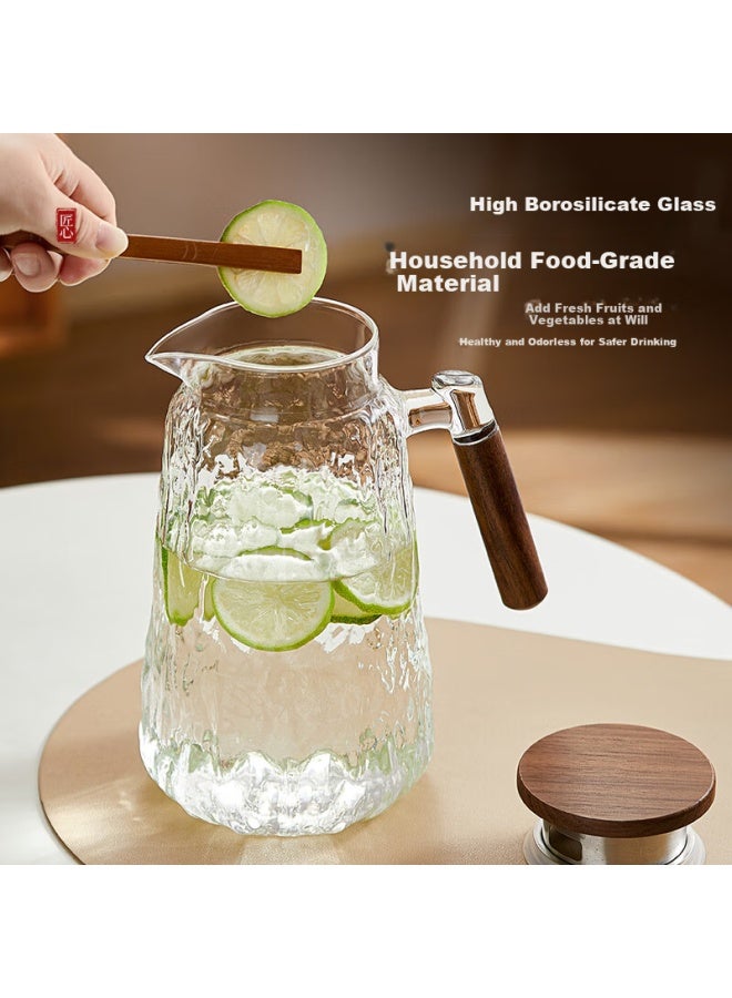 Yihutea Yihu Tea Large Capacity Cold Water Pitcher High Borosilicate Glass Heat Resistant Lid With Filter Wooden Handle Household Fruit Juice Jug - Image 2