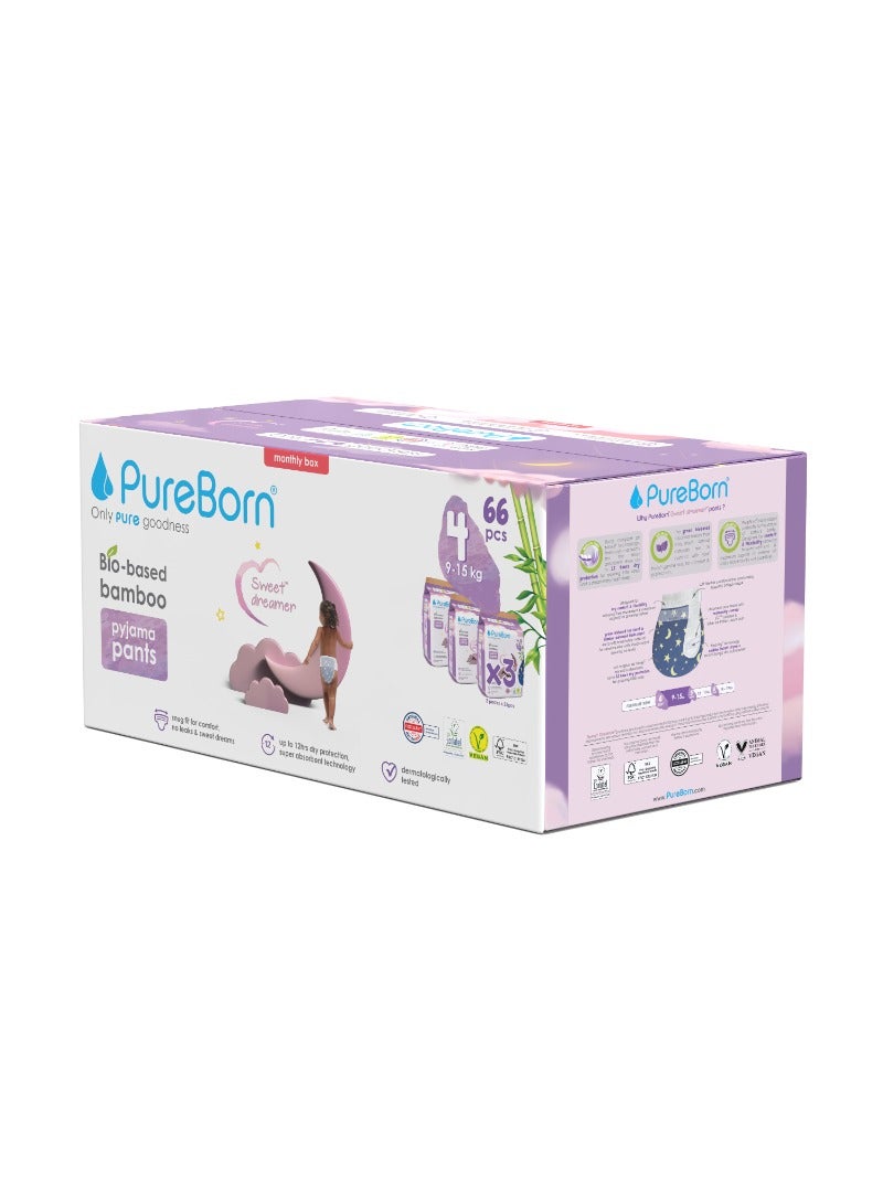 PureBorn Natural Bio-Based Baby Night Training Pyjama Pants Size 4 Star Print 3 x 22 Pants - Image 3