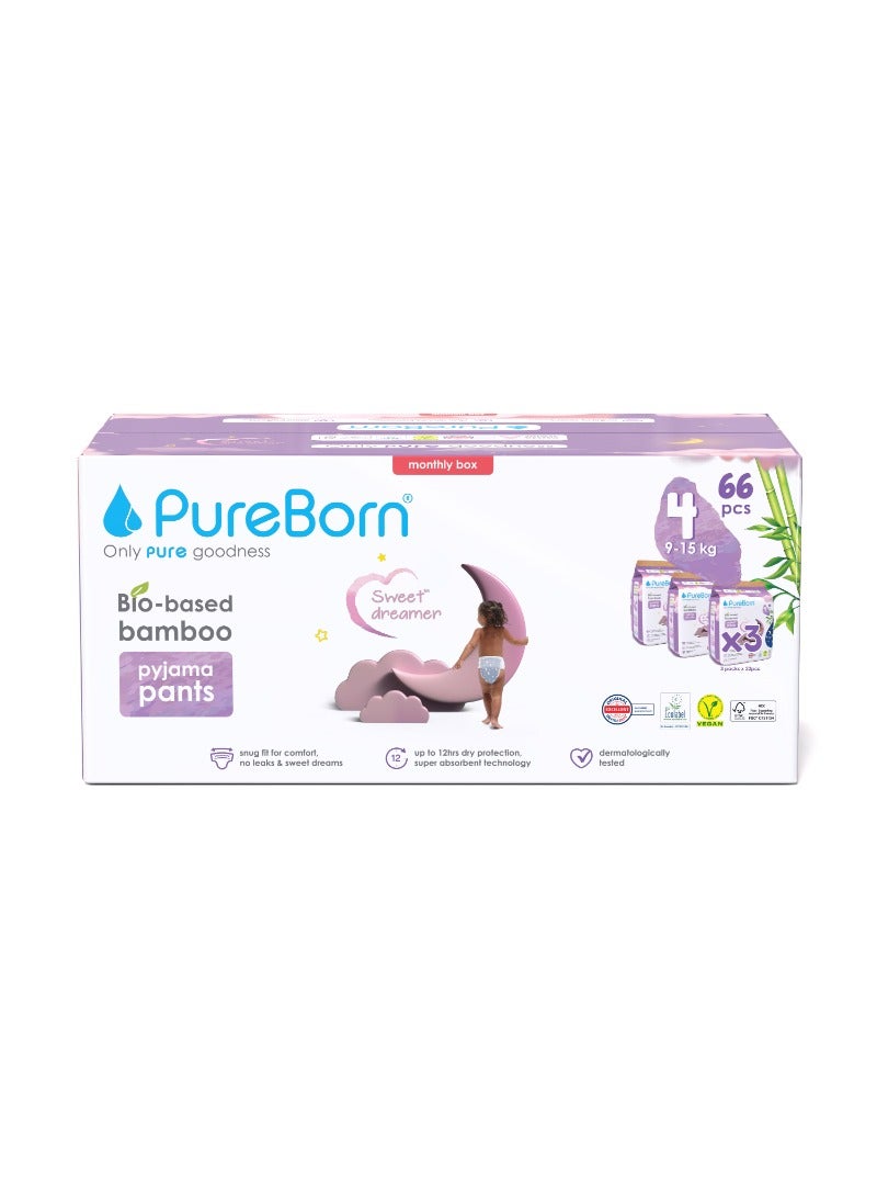 PureBorn Natural Bio-Based Baby Night Training Pyjama Pants Size 4 Star Print 3 x 22 Pants - Image 1