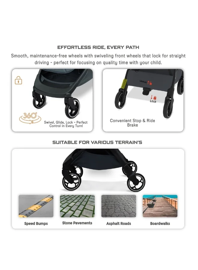 neobreez DECA Ultra-Lightweight Cabin Size Approved Compact Travel Stroller,  Foldable Toddler Kids Baby Trolley, Quick Fold Open Pushchair, Waterproof UPF 50+ Canopy, 0-4yrs,  22kg,  3yrs Warranty
