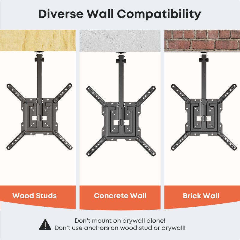 PUTORSEN Flip Down TV Mount, Manual Folding Ceiling TV Mount for Most 23'' to 55'' TVs, Height Adjustable Drop Down TV Mount for Flat & Pitched Roof, Swivel, Max Load 44lbs, Max VESA 400x400, Black - Image 5