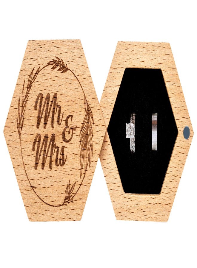 Strova Mr. and Mrs. Wedding Ring Box - Unique Rustic Wooden Hexagon Designed for Proposal, Ceremony, Bearer, Display or Jewelry Organizer Storage - Decorative, Vintage Wood Ring Box for Couples - Image 1