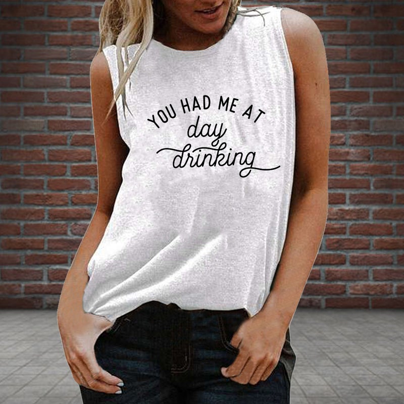2021 YOU HAD ME AT Women's Round Neck Loose Top Sleeveless T-shirt - Image 5