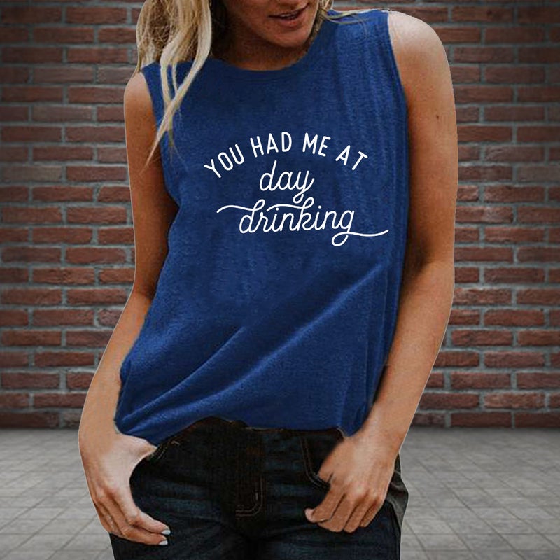 2021 YOU HAD ME AT Women's Round Neck Loose Top Sleeveless T-shirt - Image 4
