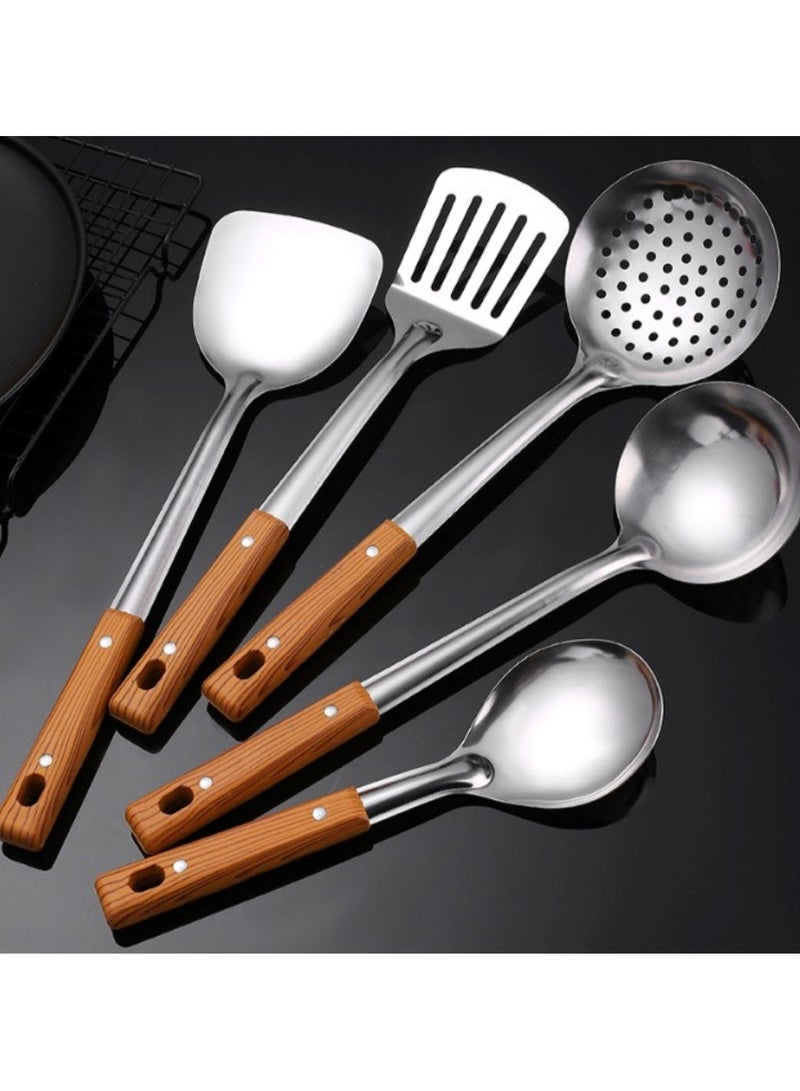 Huitich 5 Piece Stainless Steel Kitchen Utensil Serving Spoon Set Silver - Image 2