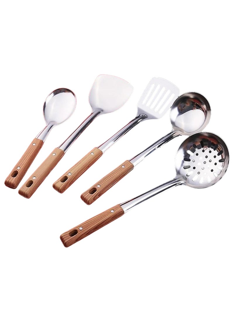 Huitich 5 Piece Stainless Steel Kitchen Utensil Serving Spoon Set Silver - Image 1