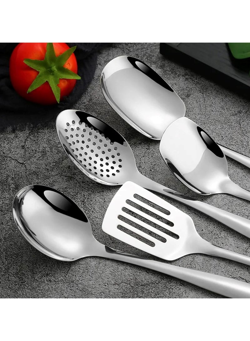 Huitich 5 Piece Stainless Steel Kitchen Utensil Serving Spoon Set Silver - Image 3