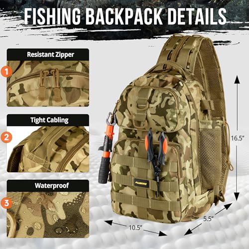 PLUSINNO Fishing Backpack with Tackle Boxes Waterproof Fishing Sling Tackle Bag For Fishing Gear With Rod Holder Fishing Gifts for Men With Fishing lures Fishing pliers - Image 3