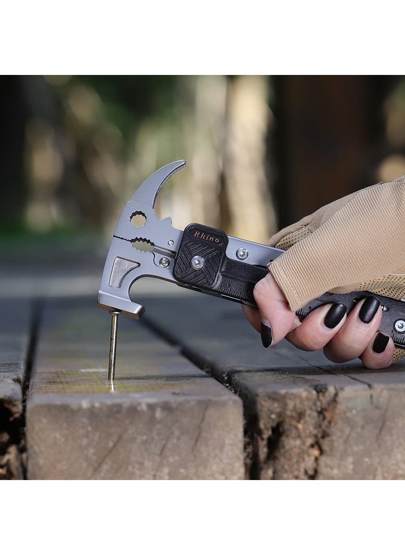 Roxon ROXON 16 in 1 Tools Camping Hammer Multitool with flint stone, replaceable cutter, Best Camping Accessories with plier, knife, bottle opener, saw, ruler,  - Image 5