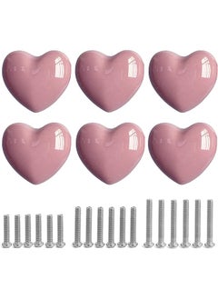 The Bros Ceramic Drawer Knobs Heart Shape Cabinet Dresser Pulls Handles with 3 Sized Screws, Kitchen Furniture Knobs for Closet Cupboard Wardrobe (6, Pink)  - Image 1