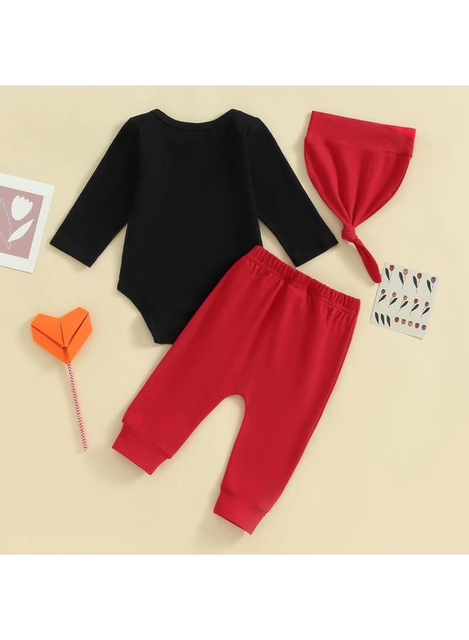 Gureui My First Valentines Day Baby Boy Outfit Long Sleeve Heart Print Romper Onesie Pants Toddler Infant Newborn Clothes, A Black Mr Steal Your Heart, 0-3 months - Image 4