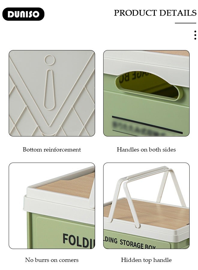 DUNISO صندوق تخزين محمول للتخييم، حاوية تخزين خارجية بغطاء خشبي، صندوق تخزين قابل للطي بسعة كبيرة مع مقبض، طاولة نزهة قابلة للطي خفيفة الوزن وطاولة تخييم وتخزين للطهي في الهواء الطلق والنزهات - Image 3
