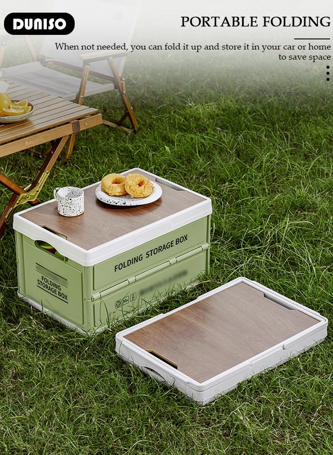 DUNISO صندوق تخزين محمول للتخييم، حاوية تخزين خارجية بغطاء خشبي، صندوق تخزين قابل للطي بسعة كبيرة مع مقبض، طاولة نزهة قابلة للطي خفيفة الوزن وطاولة تخييم وتخزين للطهي في الهواء الطلق والنزهات - Image 5