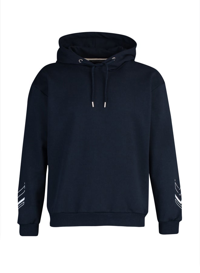 trendyol Navy Blue Oversize/Wide Cut Text Printed Inside Fleece/Warm Sweatshirt - Image 5