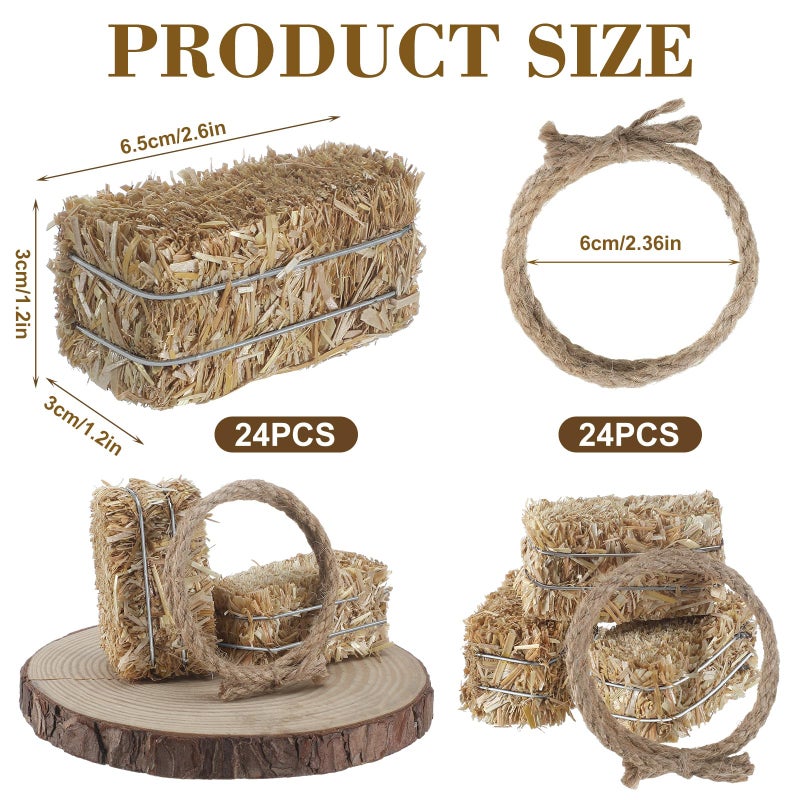 Conelist 24 Pcs Western Themed Party Decorations 12 Mini Decorative Hay Bales with 12 Twisted Hemp Rope for Cowboy Table Centerpieces Horse Rodeo Fall Harvest Craft, 1.2 x 2.6 x 1.2 Inch Each - Image 2