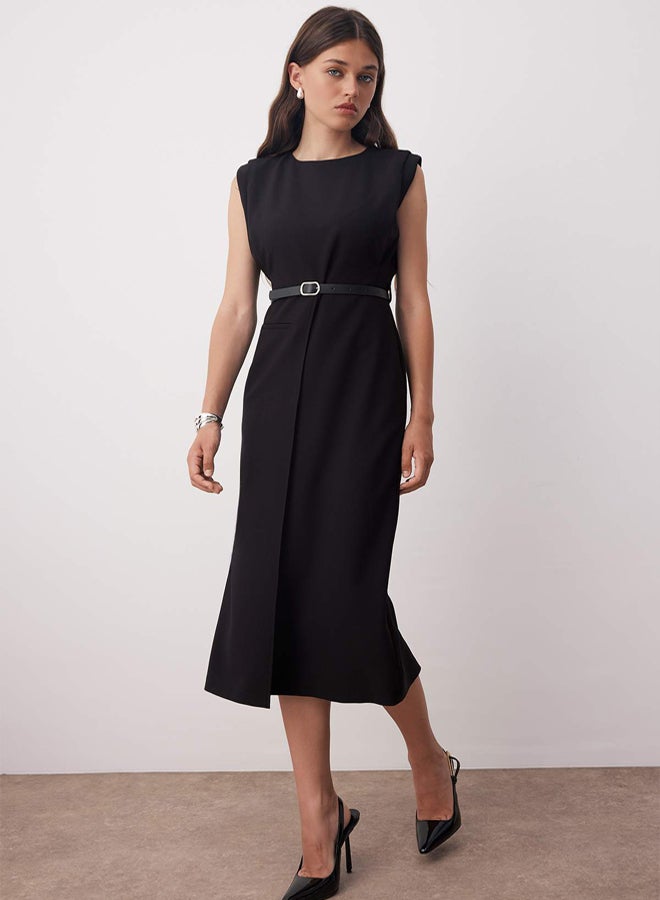 trendyol Black Belt Detailed Woven Midi Dress - Image 5