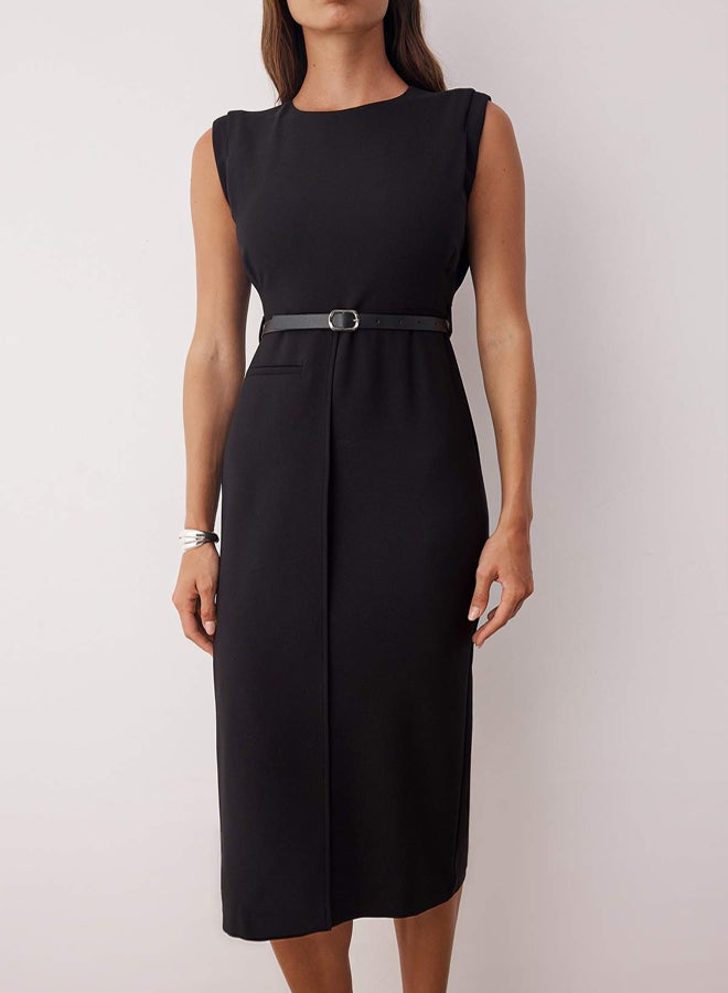 trendyol Black Belt Detailed Woven Midi Dress - Image 3