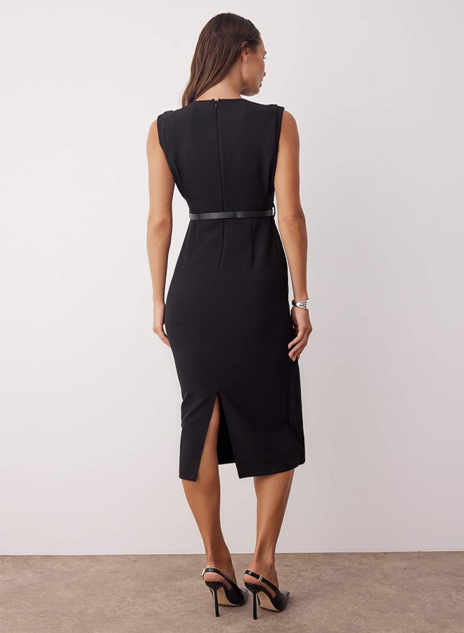 trendyol Black Belt Detailed Woven Midi Dress - Image 4