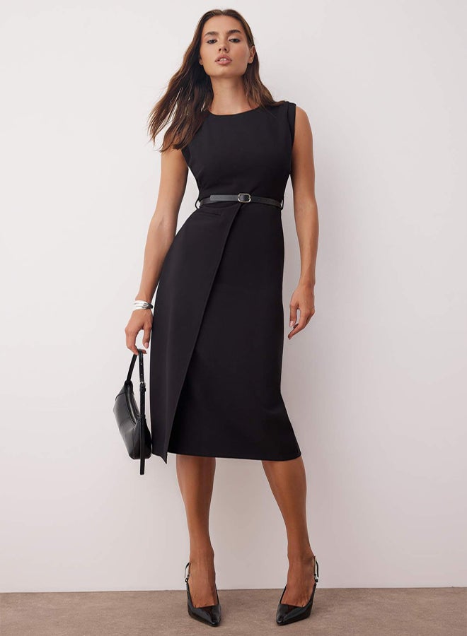trendyol Black Belt Detailed Woven Midi Dress - Image 1