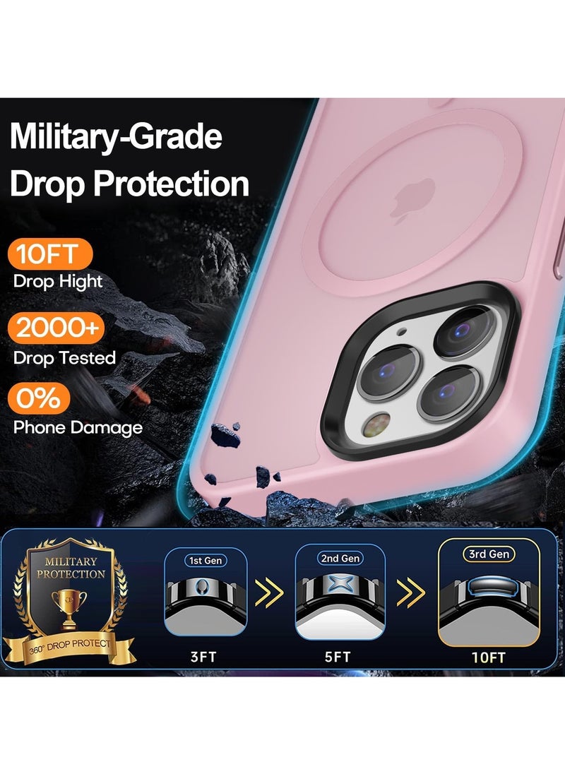 Generic - Magnetic Case For iPhone 14 Pro Max Case Compatible with MagSafe Military Grade Protection Shockproof Translucent Matte Case Anti Scratch Shockproof Phone Case (Pink) - Image 1