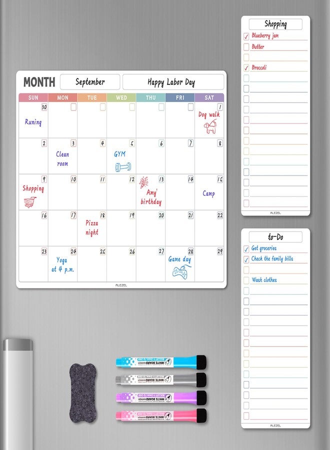 ALEZEL Magnetic Dry Erase Calendar for Fridge, Refrigerator Calendar Whiteboard Set - Monthly Planner with 2 List Boards, 4 Markers + Eraser, Colorful - Image 1