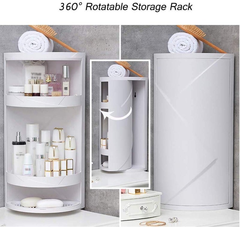 VBM Bathroom Corner Rack Big,Round Corner Kitchen Bathroom Shelf,Corner Cabinets with Doors and Shelves for Bathroom Bathtub Toilet Table(Color : White) (Big) (12.66) - Image 3