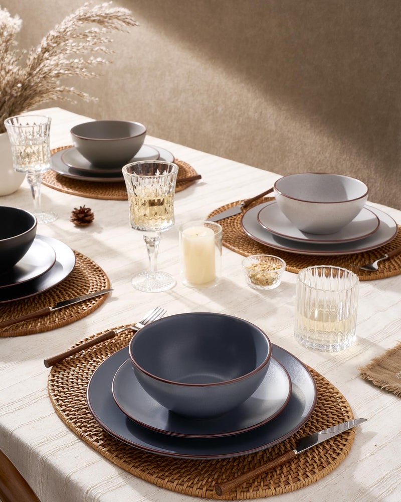 Famiware Venus Plates and Bowls Sets, 12 Pieces Stoneware Speckled Dinnerware Dishes Set for 4, Assorted Colors - Microwave & Dishwasher Safe, Modern Minimalist, for Everyday Meals & Formal Dining - Image 2